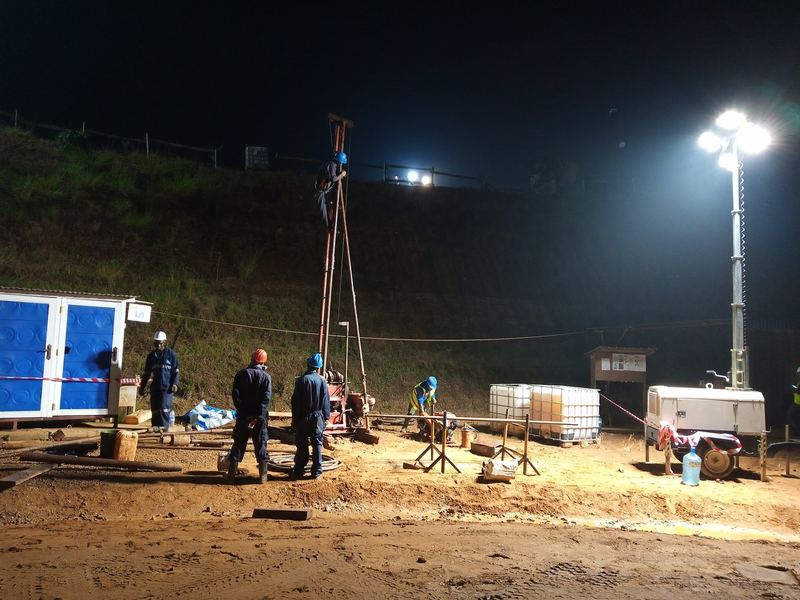 Night drilling operations under floodlights